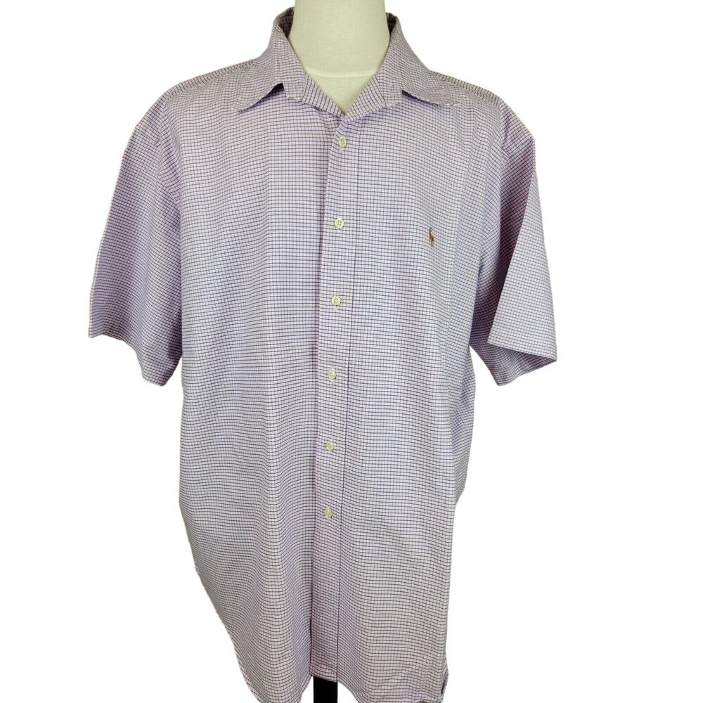Ralph Lauren Blake Short Sleeve Button Down Mens XXL Pink Blue Plaid Cotton Nice
